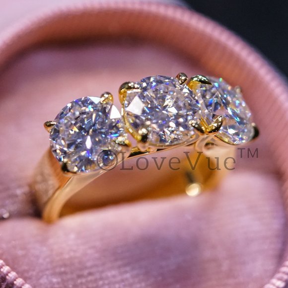 Certified 6ct. t.w. Diamond Moissanite Three Stone Engagement Wedding Ring - Picture 1 of 17